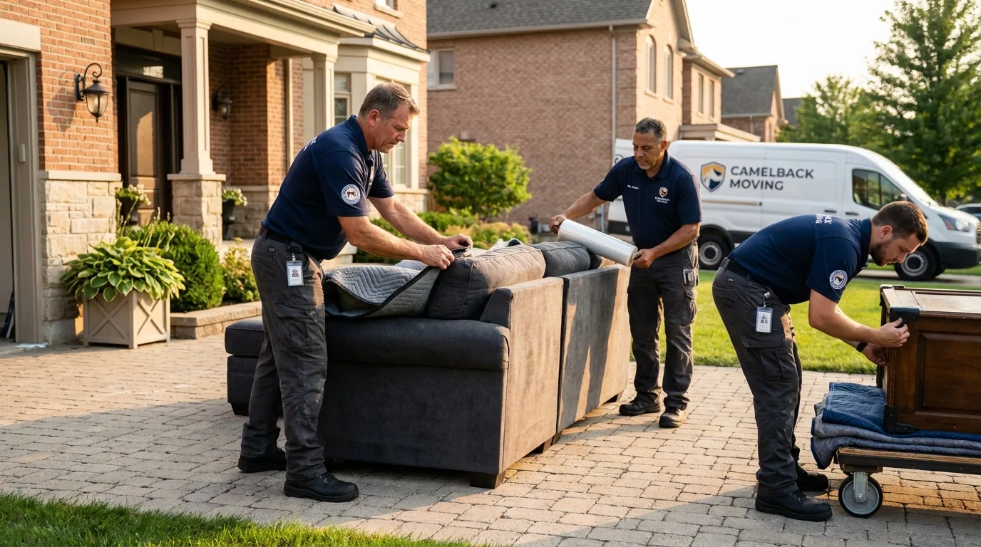 Large estate moving crew wrapping furniture in West Union, IA