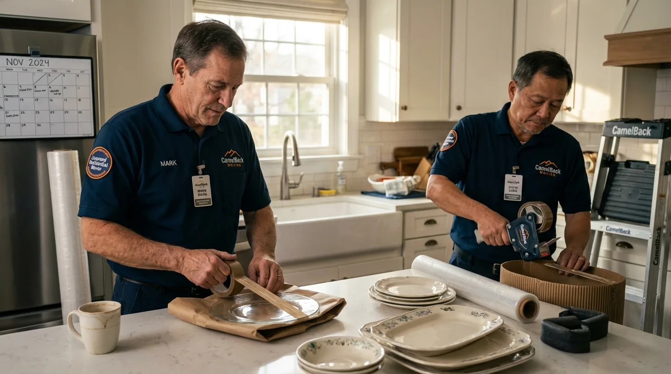 Professional crew packing kitchen dishware in West Union, IA